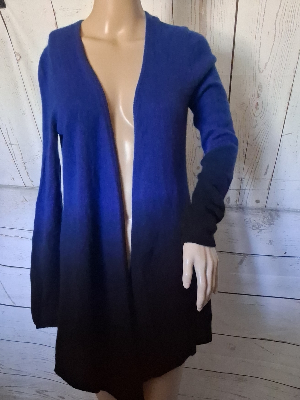 Bloomingdale's Blue to Black Ombre Cashmere Open Cardigan Size Small